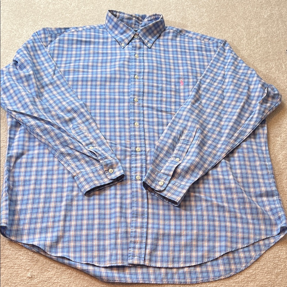 Ralph‎ Lauren Blake XL Blue Plaid Button Down Shirt Pink Pony - Picture 6 of 8